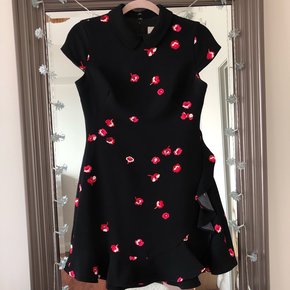 kate spade Black Midi Dress with Red Floral Accents